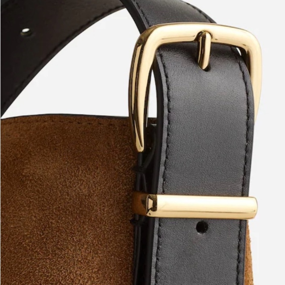 Madewell Extra-Large Essentials Aged Cognac Suede Black Leather Bucket Tote - Picture 4 of 16